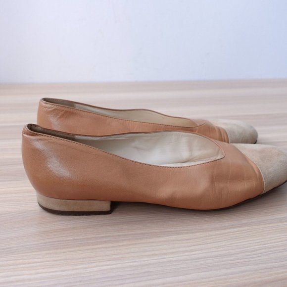 Brown Leather Shoes Women 8.5 Camel Flat Ballet Italian Ballerina Two Tone ITALY